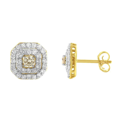 2 Micron 10kt Yellow Gold Plated Sterling Silver Diamond Square Stud Earrings (1 Cttw J-k Color I2-i3 Clarity) - Fine