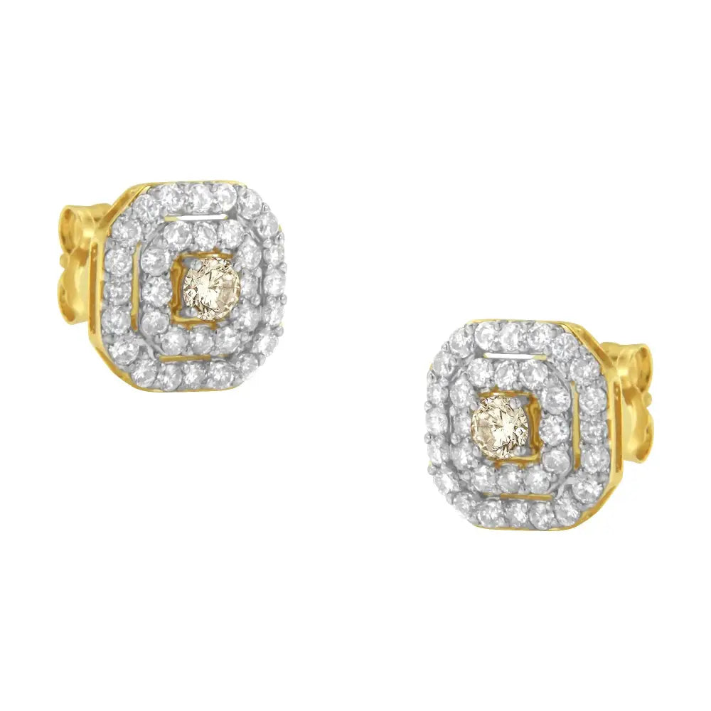 2 Micron 10kt Yellow Gold Plated Sterling Silver Diamond Square Stud Earrings (1 Cttw J-k Color I2-i3 Clarity) - Fine