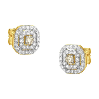 2 Micron 10kt Yellow Gold Plated Sterling Silver Diamond Square Stud Earrings (1 Cttw J-k Color I2-i3 Clarity) - Fine