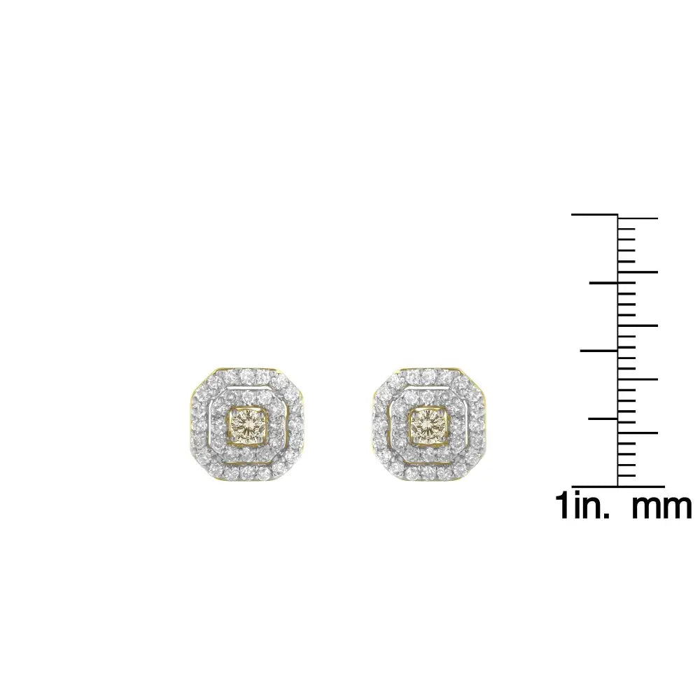 2 Micron 10kt Yellow Gold Plated Sterling Silver Diamond Square Stud Earrings (1 Cttw J-k Color I2-i3 Clarity) - Fine