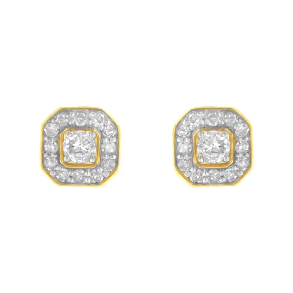 2 Micron 10kt Yellow Gold Plated Sterling Silver Diamond Square Stud Earrings (1/2 Cttw J-k Color I2-3 Clarity) - Fine