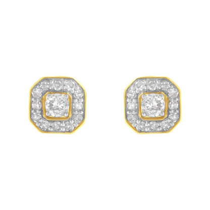 2 Micron 10kt Yellow Gold Plated Sterling Silver Diamond Square Stud Earrings (1/2 Cttw J-k Color I2-3 Clarity) - Fine