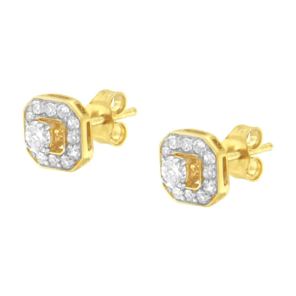 2 Micron 10kt Yellow Gold Plated Sterling Silver Diamond Square Stud Earrings (1/2 Cttw J-k Color I2-3 Clarity) - Fine