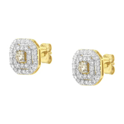 2 Micron 10kt Yellow Gold Plated Sterling Silver Diamond Square Stud Earrings (1 Cttw J-k Color I2-i3 Clarity) - Fine