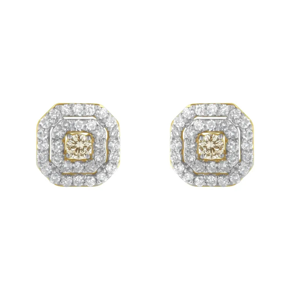 2 Micron 10kt Yellow Gold Plated Sterling Silver Diamond Square Stud Earrings (1 Cttw J-k Color I2-i3 Clarity) - Fine