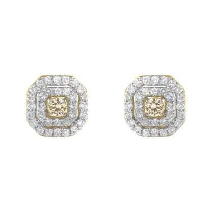 2 Micron 10kt Yellow Gold Plated Sterling Silver Diamond Square Stud Earrings (1 Cttw J-k Color I2-i3 Clarity) - Fine