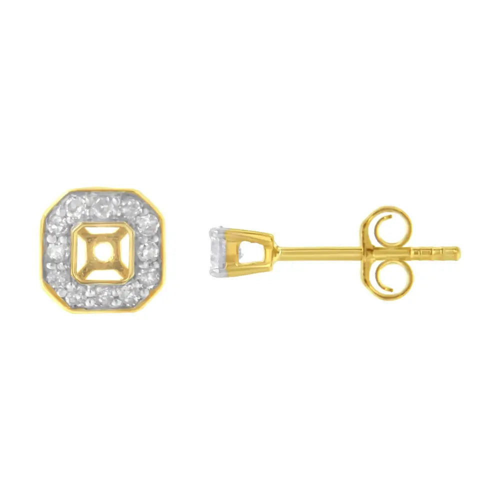 2 Micron 10kt Yellow Gold Plated Sterling Silver Diamond Square Stud Earrings (1/2 Cttw J-k Color I2-3 Clarity) - Fine