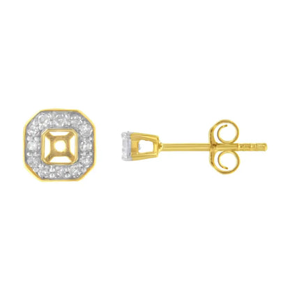 2 Micron 10kt Yellow Gold Plated Sterling Silver Diamond Square Stud Earrings (1/2 Cttw J-k Color I2-3 Clarity) - Fine