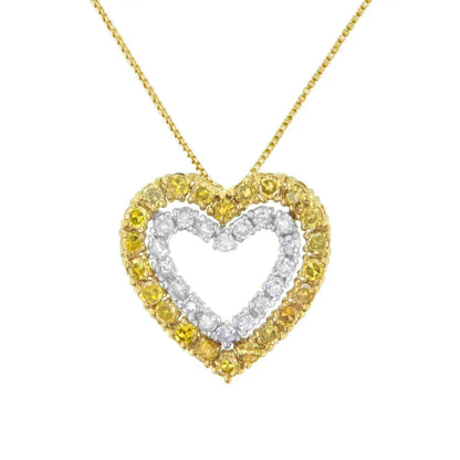 2 Micron 14k Yellow Gold Plated Sterling Silver Color Treated Diamond Heart Pendant Necklace (1/2 Cttw I2-i3 Clarity)