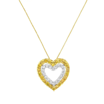 2 Micron 14k Yellow Gold Plated Sterling Silver Color Treated Diamond Heart Pendant Necklace (1/2 Cttw I2-i3 Clarity)