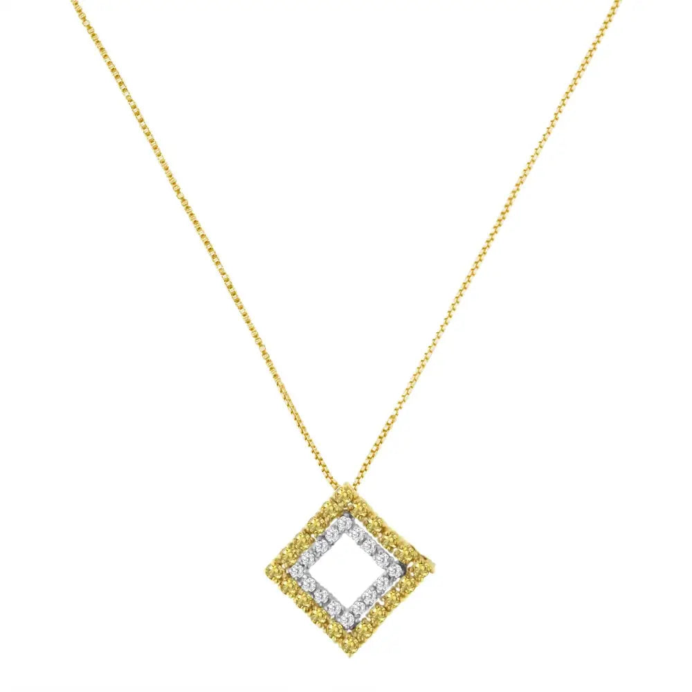 2 Micron 14k Yellow Gold Plated Sterling Silver Color Treated Diamond Square Pendant Necklace (1/2 Cttw I2-i3 Clarity)