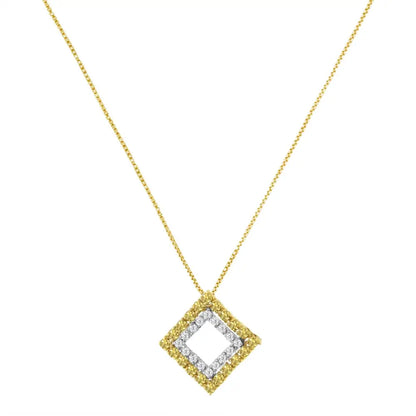 2 Micron 14k Yellow Gold Plated Sterling Silver Color Treated Diamond Square Pendant Necklace (1/2 Cttw I2-i3 Clarity)