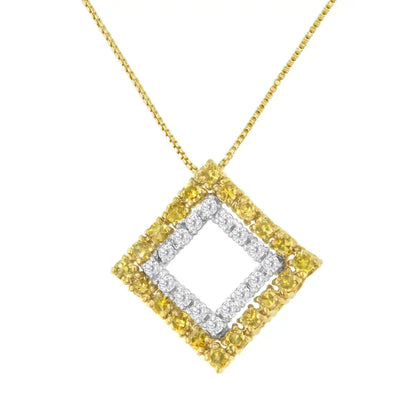 2 Micron 14k Yellow Gold Plated Sterling Silver Color Treated Diamond Square Pendant Necklace (1/2 Cttw I2-i3 Clarity)