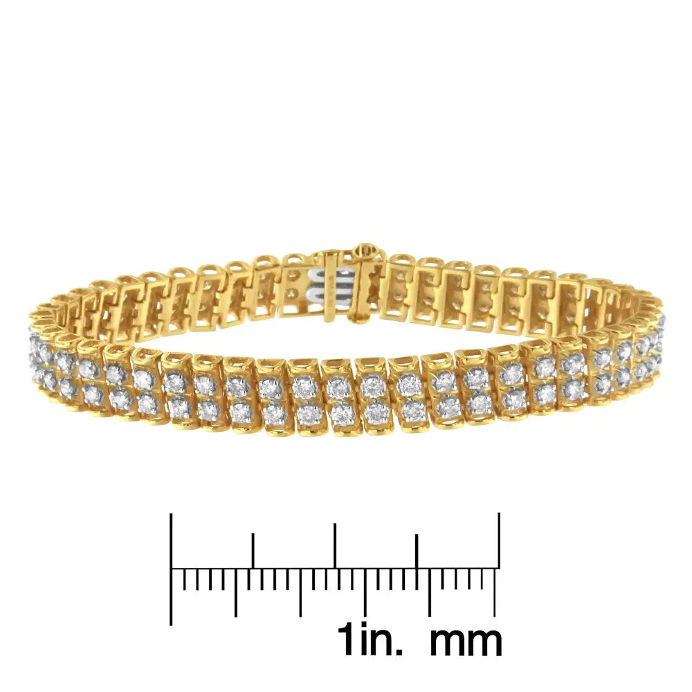 2 Micron 14kt Gold Plated Sterling Silver Diamond Tennis Link Bracelet (4 Cttw J-k Color I1-i2 Clarity) - Fine Jewelry