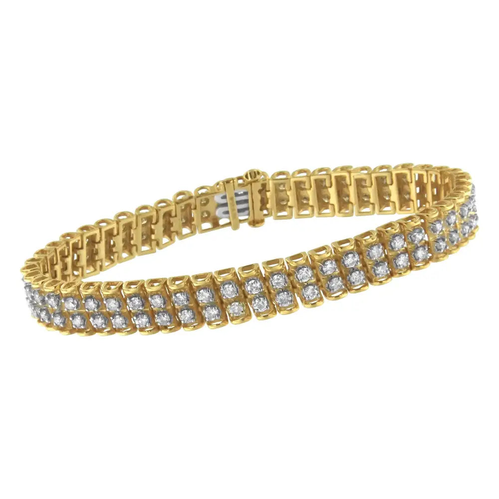 2 Micron 14kt Gold Plated Sterling Silver Diamond Tennis Link Bracelet (4 Cttw J-k Color I1-i2 Clarity) - Fine Jewelry