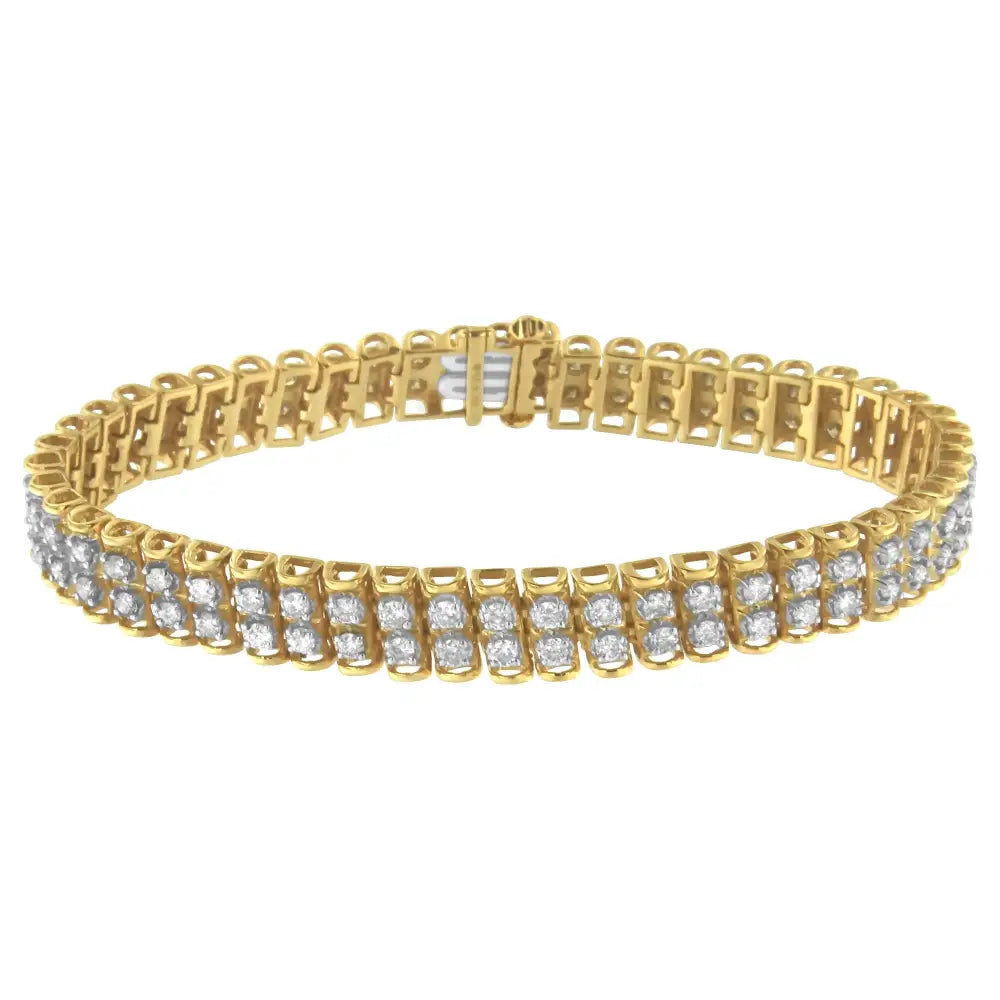 2 Micron 14kt Gold Plated Sterling Silver Diamond Tennis Link Bracelet (4 Cttw J-k Color I1-i2 Clarity) - Fine Jewelry