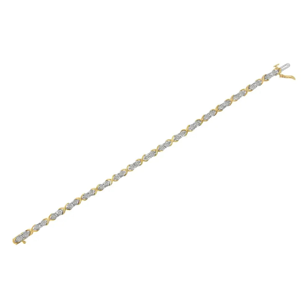 2 Micron 14kt Yellow Gold Plated Sterling Silver Diamond x Link Bracelet (1 Cttw I-j Color I3-promo Clarity) - Fine