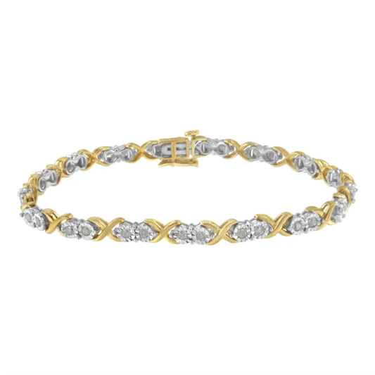 2 Micron 14kt Yellow Gold Plated Sterling Silver Diamond x Link Bracelet (1 Cttw I-j Color I3-promo Clarity) - Fine