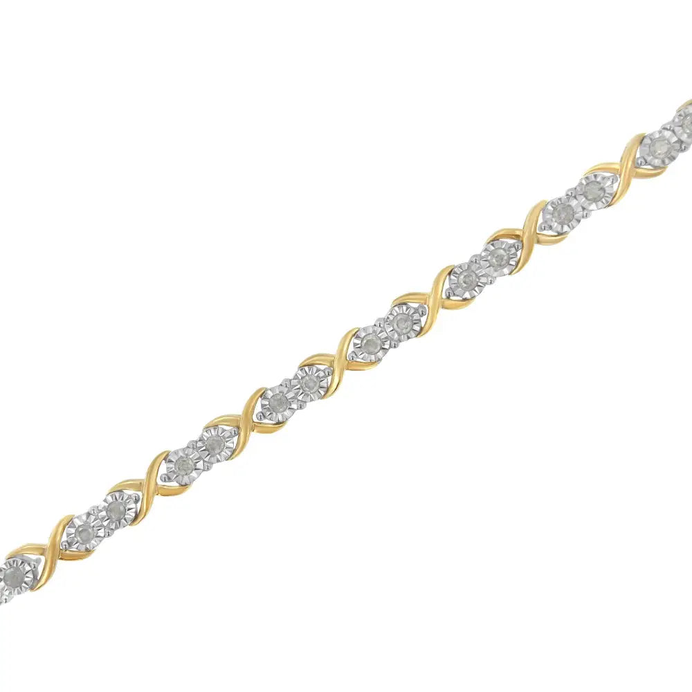 2 Micron 14kt Yellow Gold Plated Sterling Silver Diamond x Link Bracelet (1 Cttw I-j Color I3-promo Clarity) - Fine