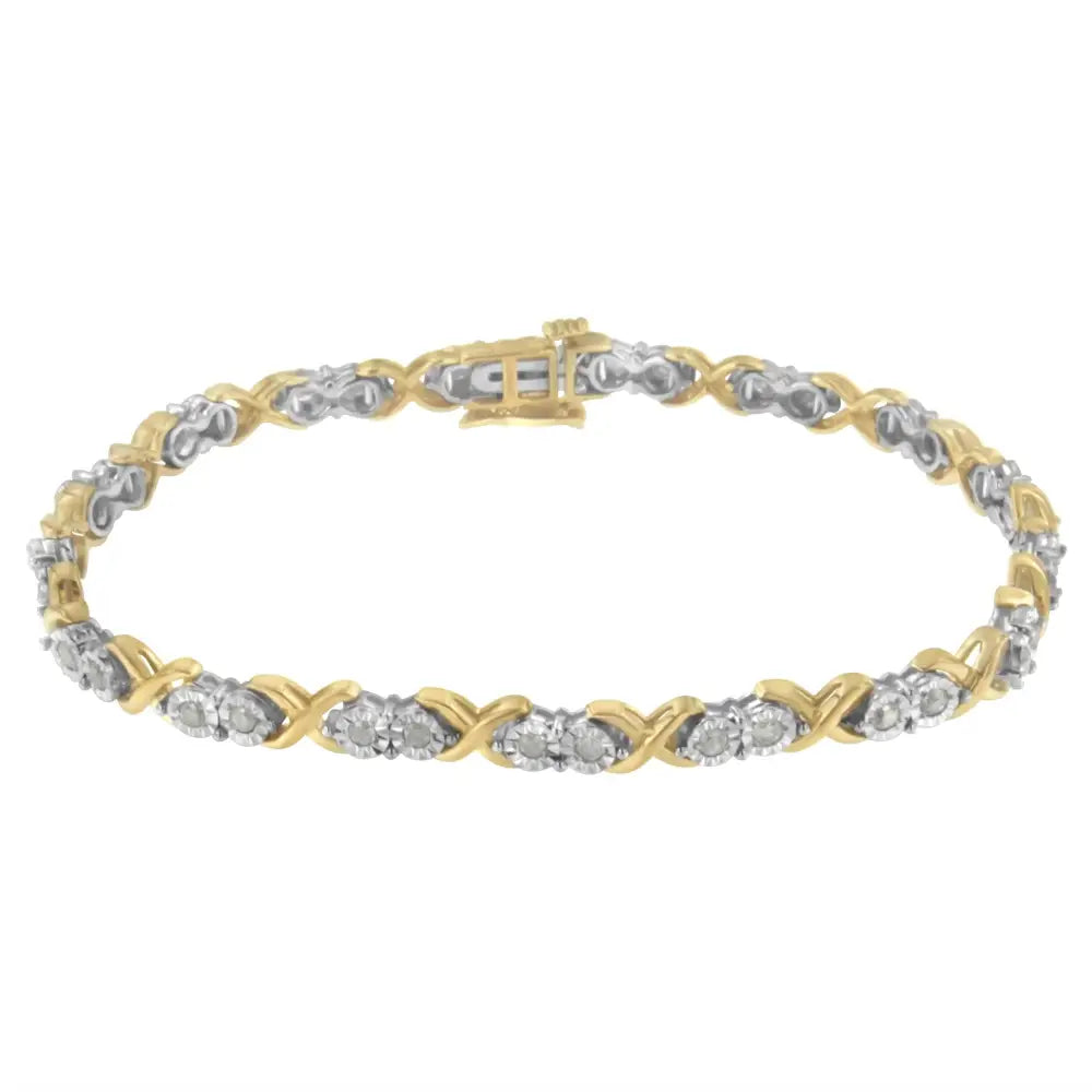 2 Micron 14kt Yellow Gold Plated Sterling Silver Diamond x Link Bracelet (1 Cttw I-j Color I3-promo Clarity) - Fine