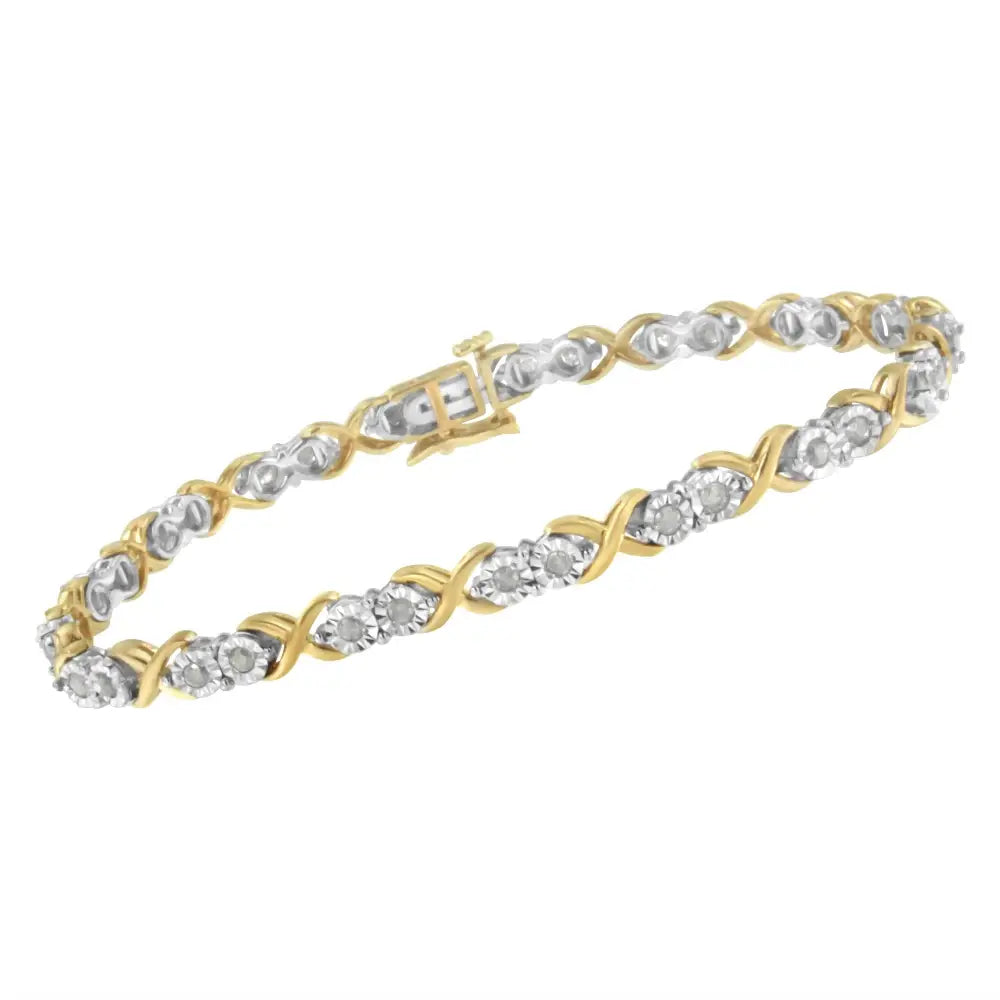 2 Micron 14kt Yellow Gold Plated Sterling Silver Diamond x Link Bracelet (1 Cttw I-j Color I3-promo Clarity) - Fine