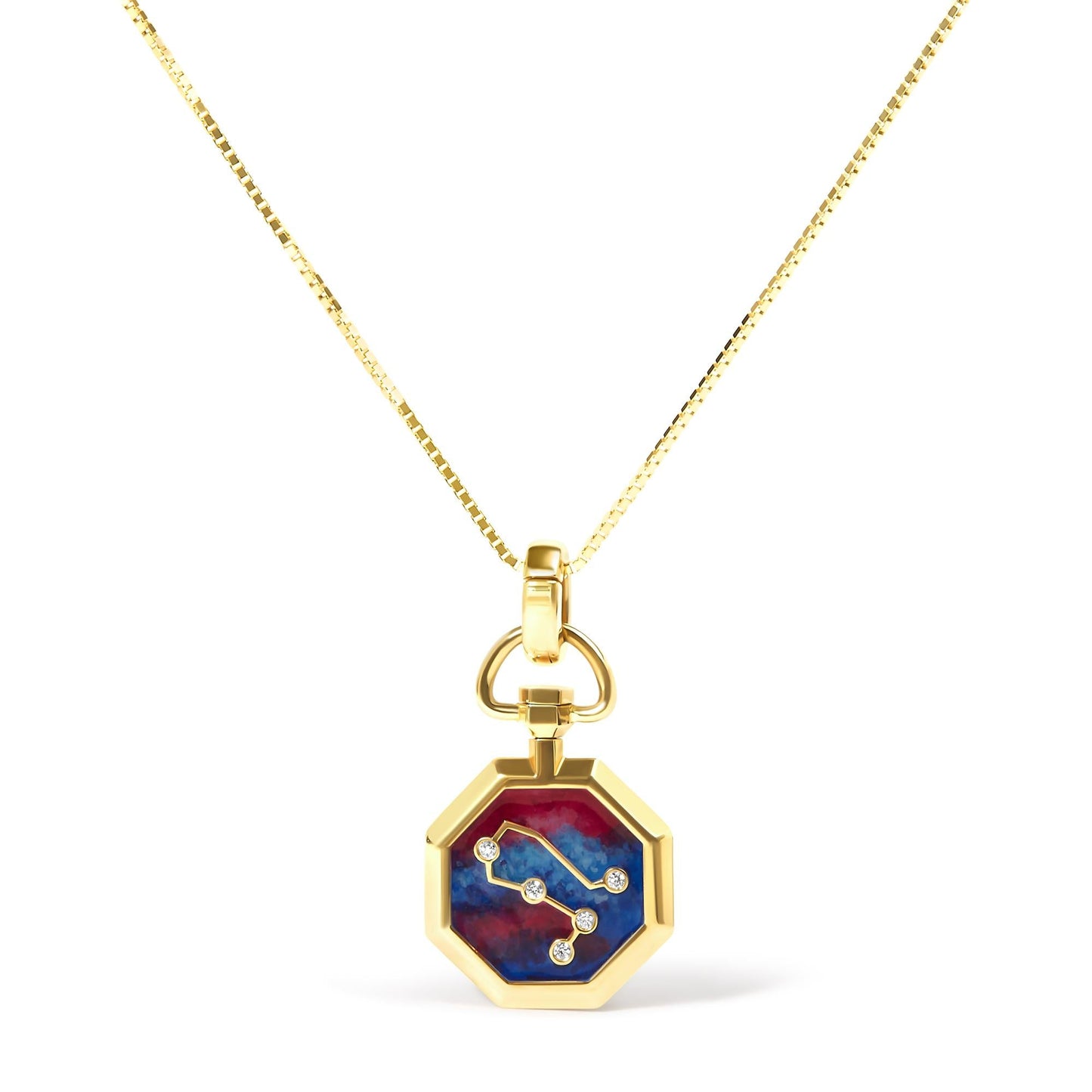 18K Yellow Gold Diamond Gemini Constellation with Red and Blue Enamel 18’’