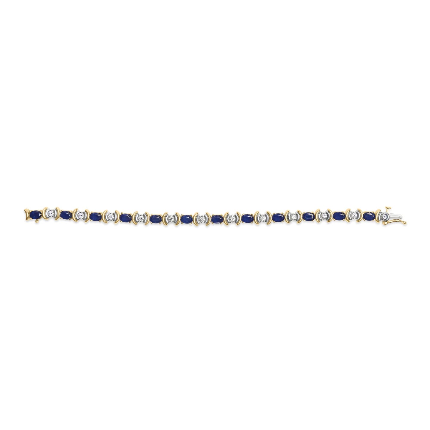 14K Yellow Gold 1.00 Cttw Alternating Diamond and 6 1/2 Cttw Oval Blue Sapphire