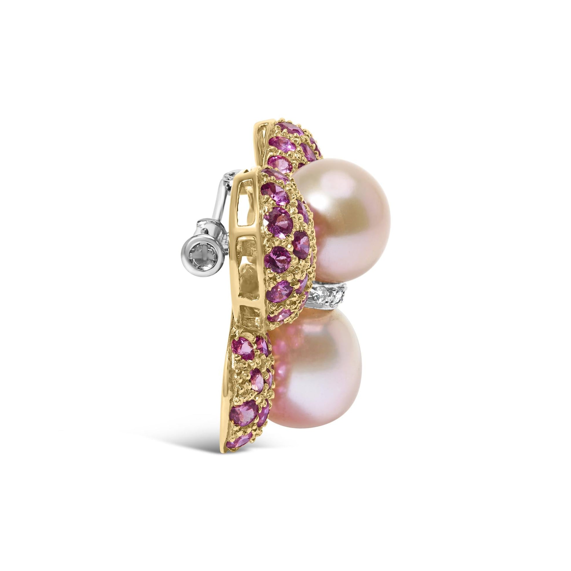 18K Yellow and White Gold 9MM South Sea Pearl and Pink Sapphire Butterfly Pin