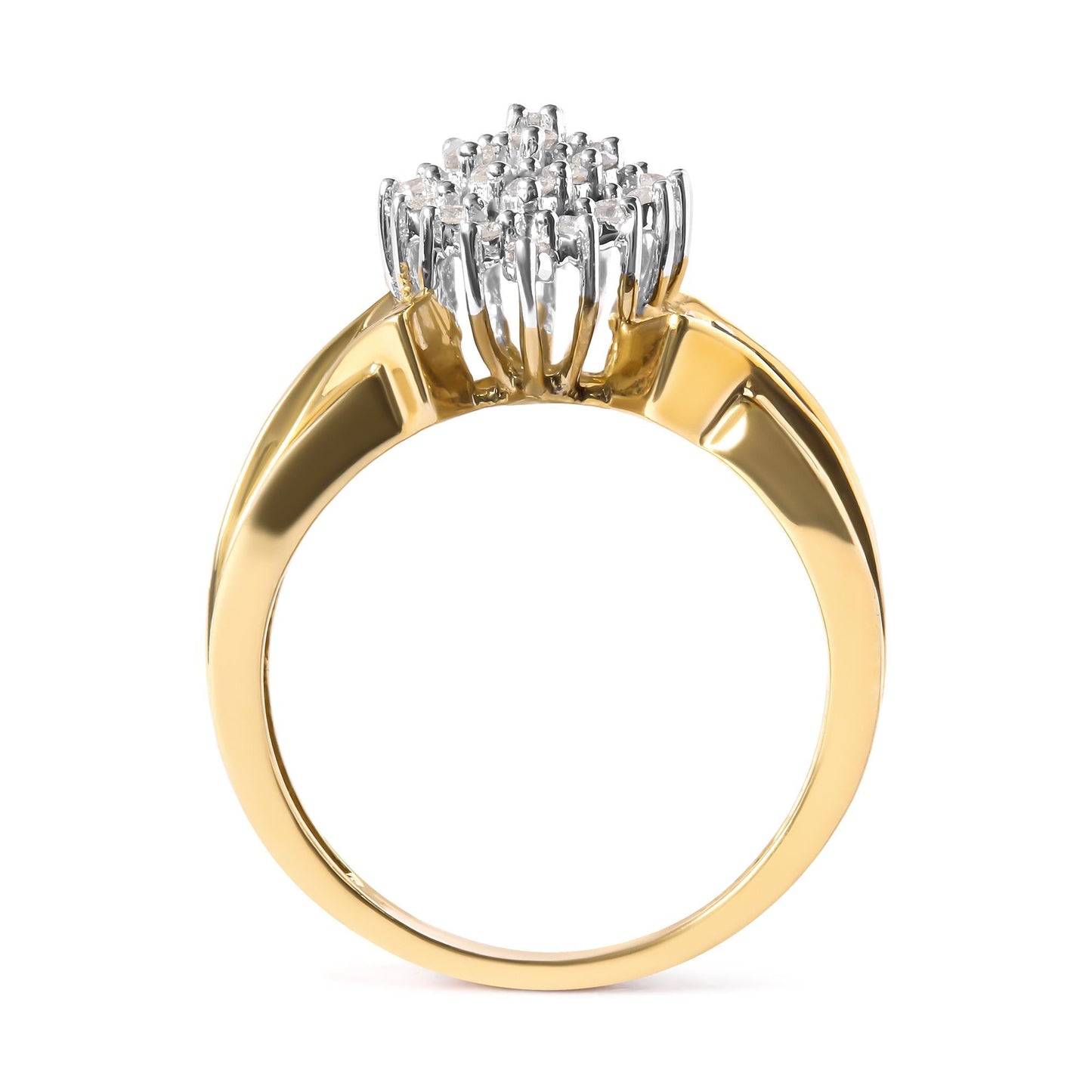 10K Yellow Gold 1 Cttw Diamond Pear Shaped Cluster Cluster Cocktail Ring (H-I