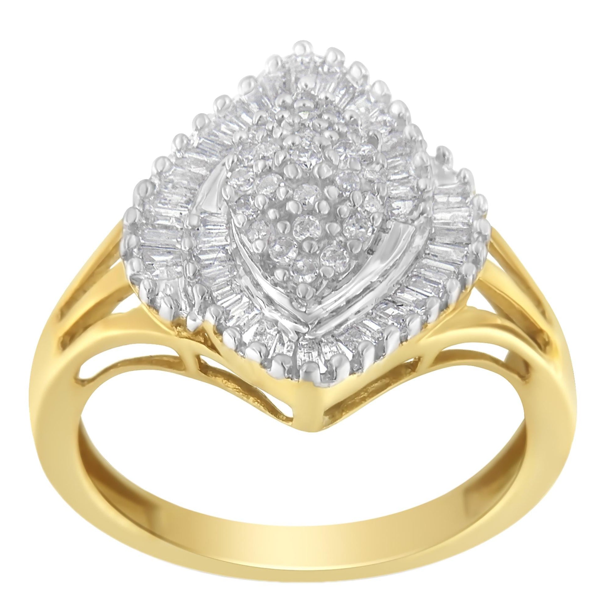 10K Yellow Gold Diamond Cocktail Ring (1/2 Cttw J-K Color I2-I3 Clarity)