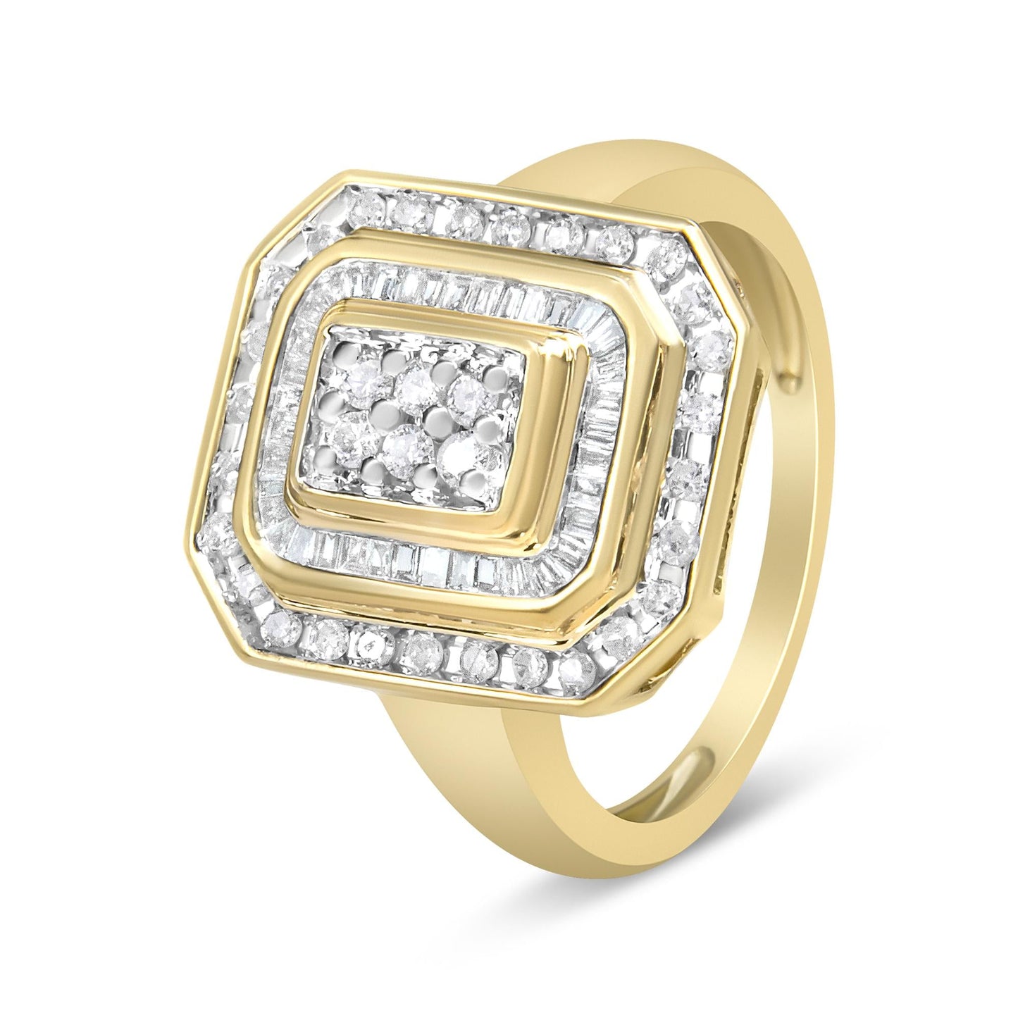 10K Yellow Gold 1.0 Cttw Diamond Vintage Inspired Baguette-Cut Double Halo