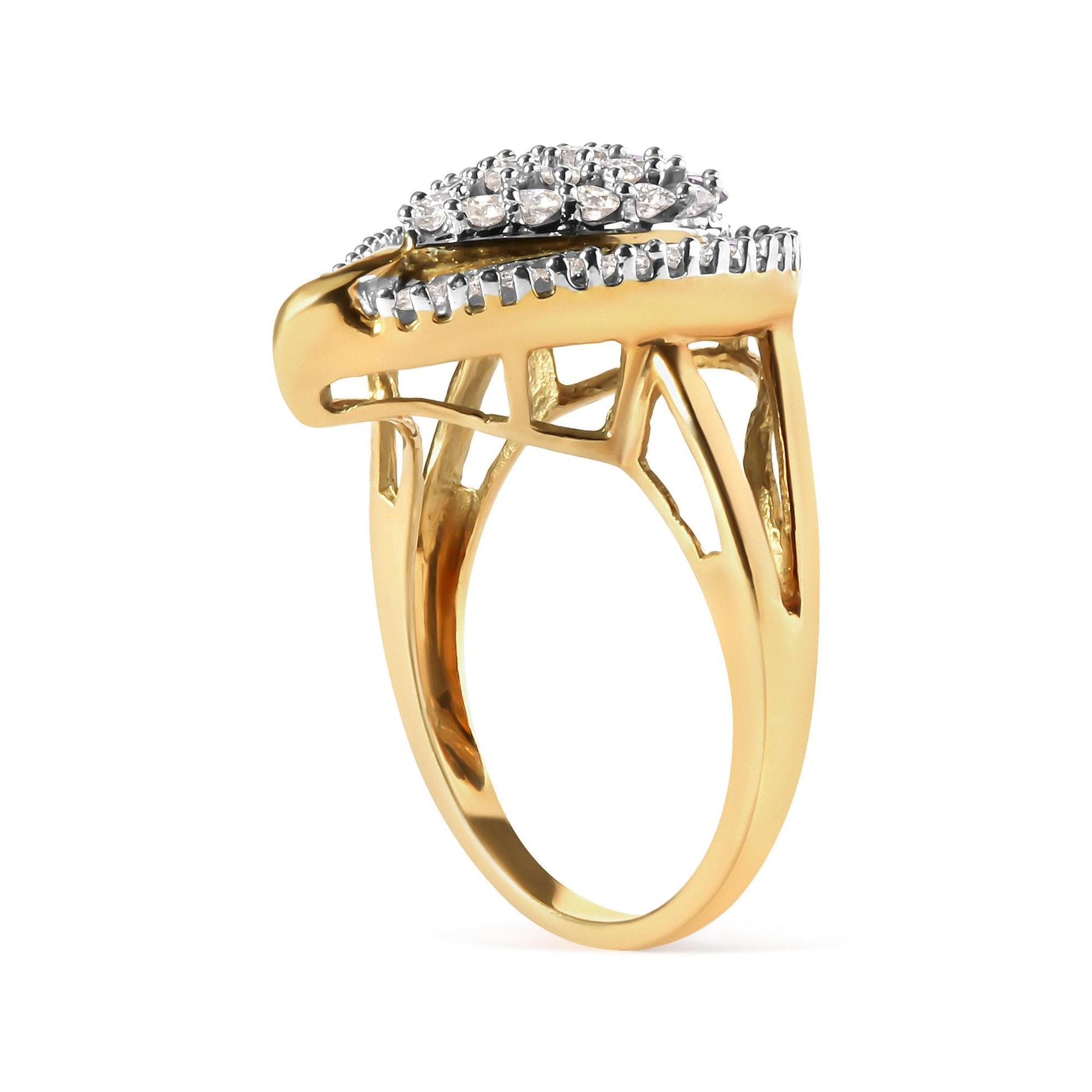 10K Yellow Gold 1 Cttw Round and Baguette Cut Diamond Ballerina Cluster Ring