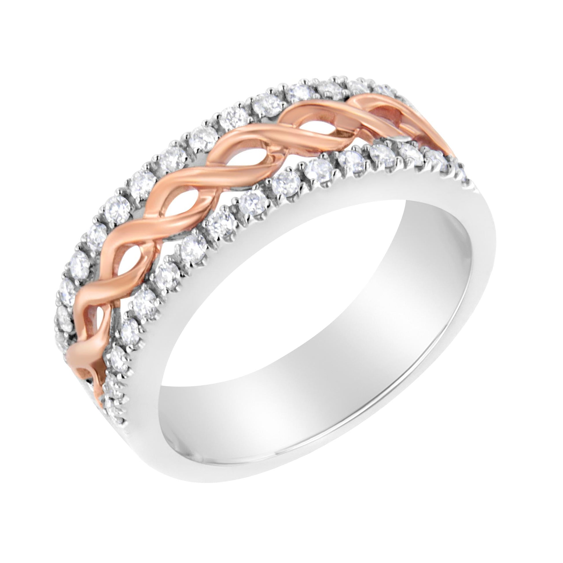 10K White and Rose Gold 1/3 Cttw Diamond Split Shank and Infinity Ribbon Band