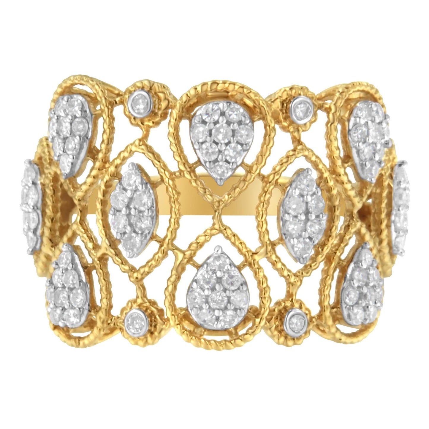 14K Yellow Gold Diamond Art Deco Ring (1/2 Cttw H-I Color I1 Clarity)