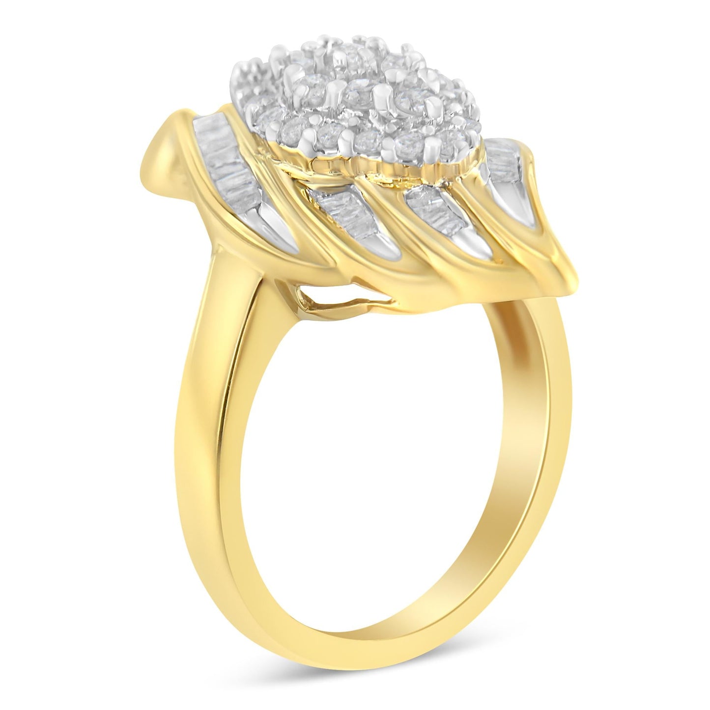 10K Yellow Gold Plated.925 Sterling Silver Diamond Cocktail Ring (3/4 Cttw I-J