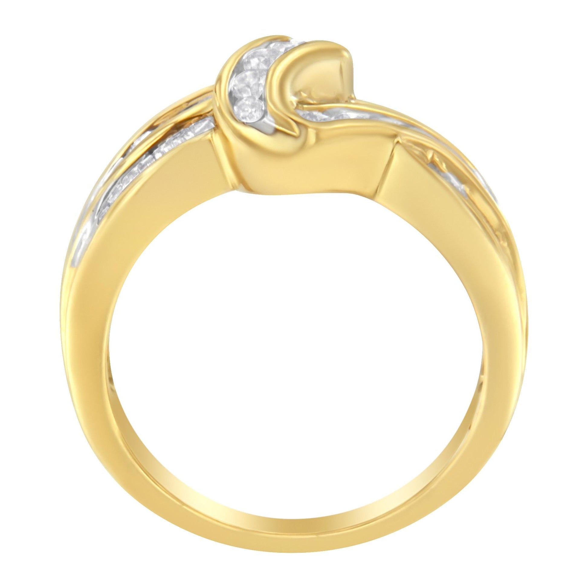 10K Yellow Gold 3/4 Cttw Channel Set Round and Baguette-cut Diamond Double