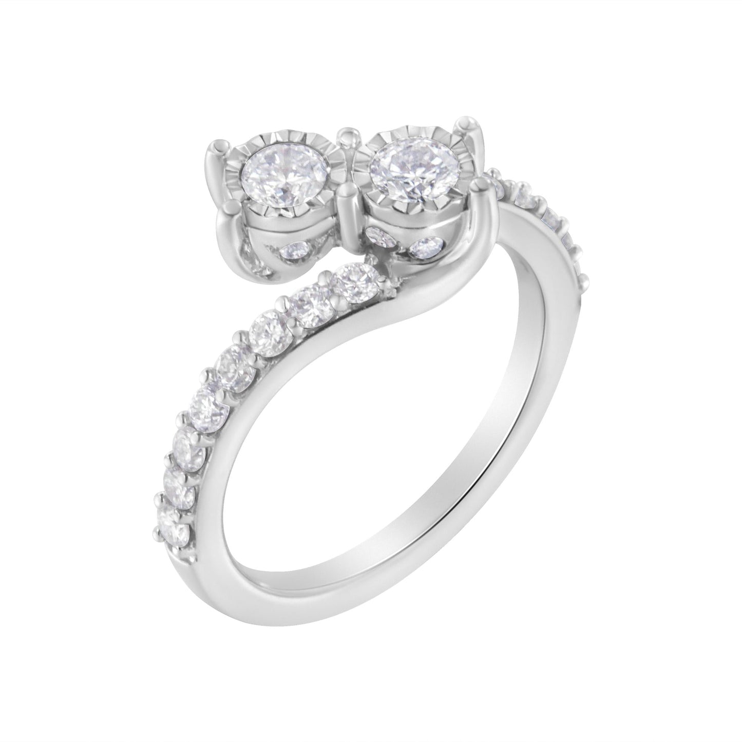 10K White Gold Two-Stone Miracle-Set Diamond Bypass Ring (1 Cttw H-I Color