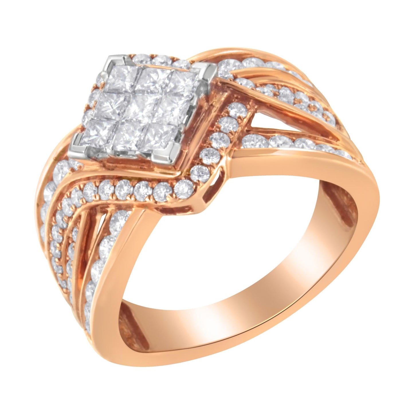 Two-Tone 10KT Gold Diamond Bypass Cocktail Ring (1 1/2 cttw H-I Color I1-I2