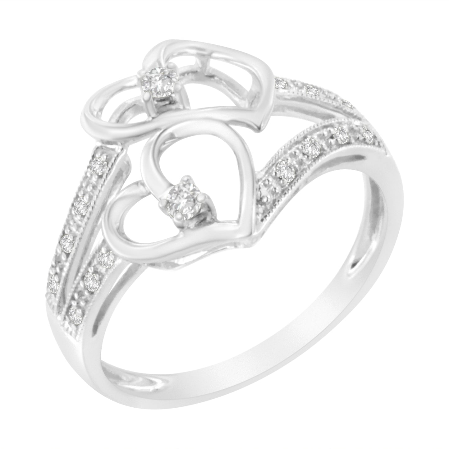 14KT White Gold 1/10 cttw Diamond Twin Heart Ring - Rings/Fashion/Cocktail