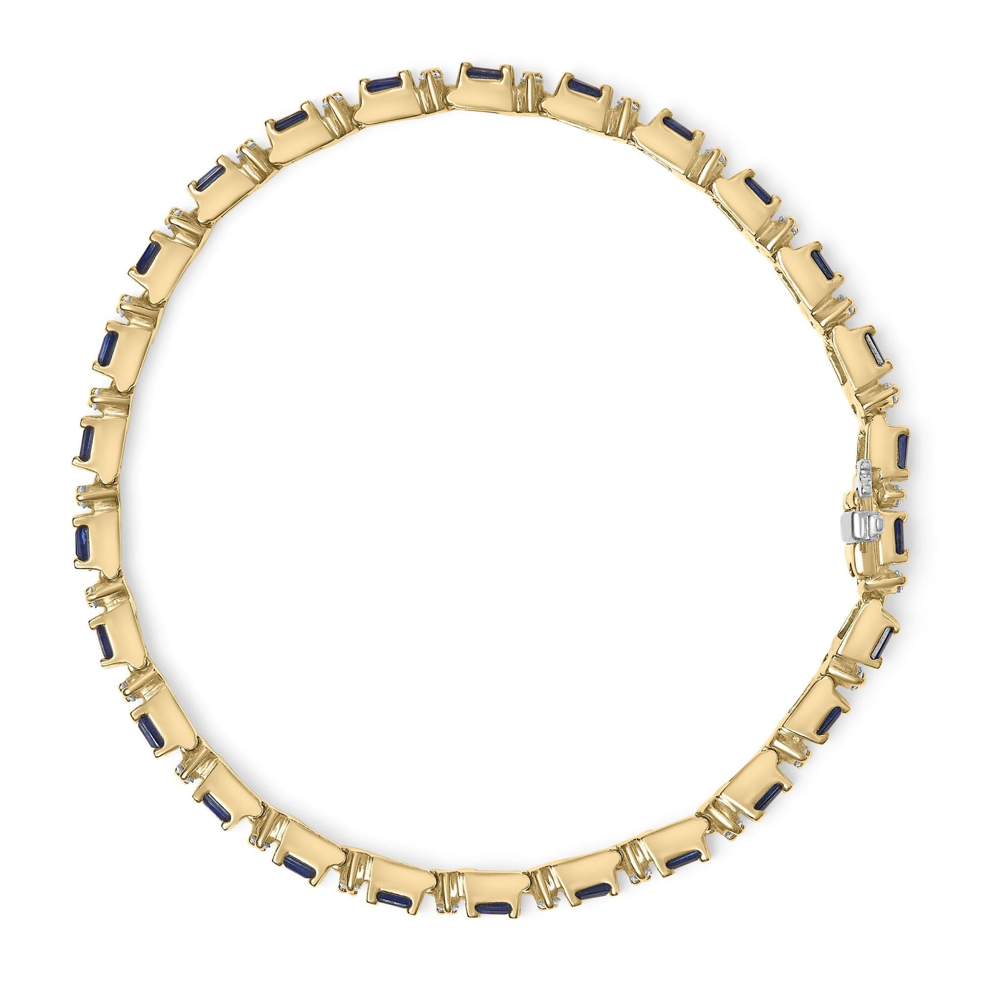 14K Yellow Gold 1.00 Cttw Diamond and Alternating Blue Sapphire Link Bracelet