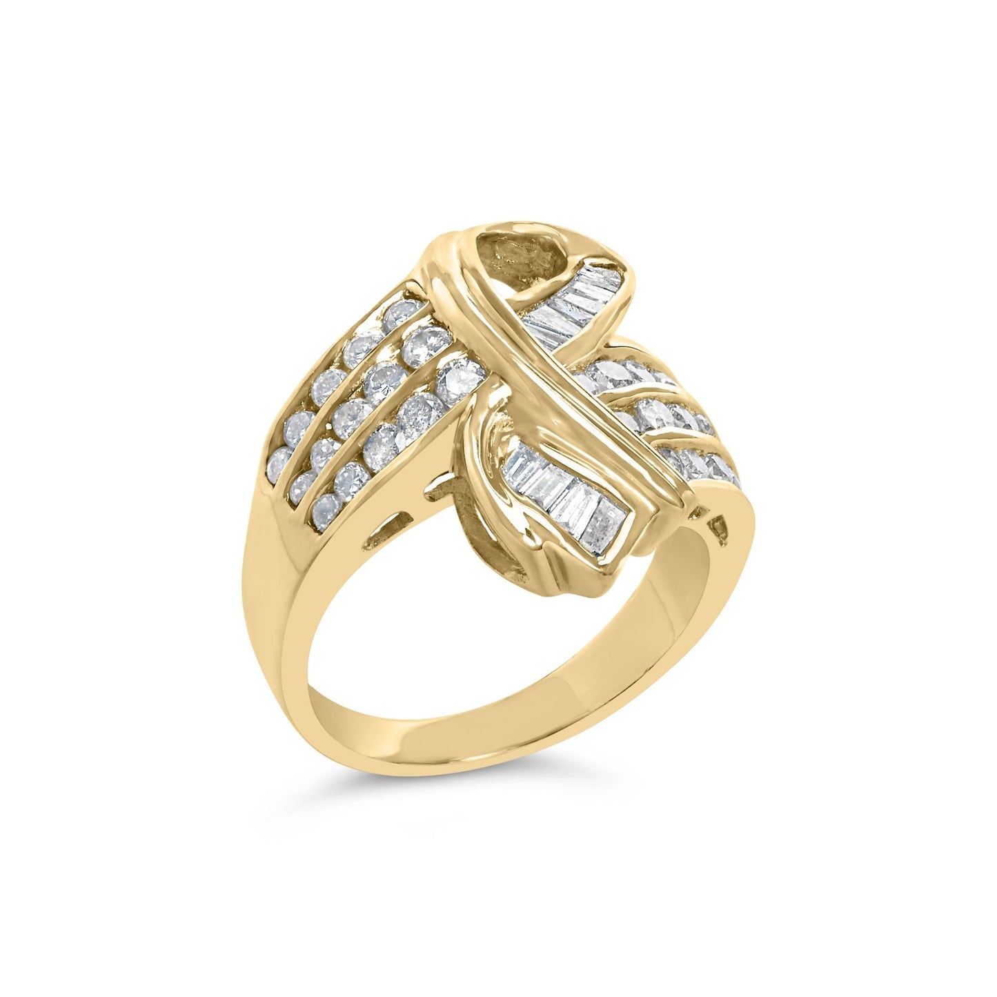 14K Yellow Gold 1 1/3 Cttw Channel Set Diamond Bypass Cocktail Ring (J-K Color