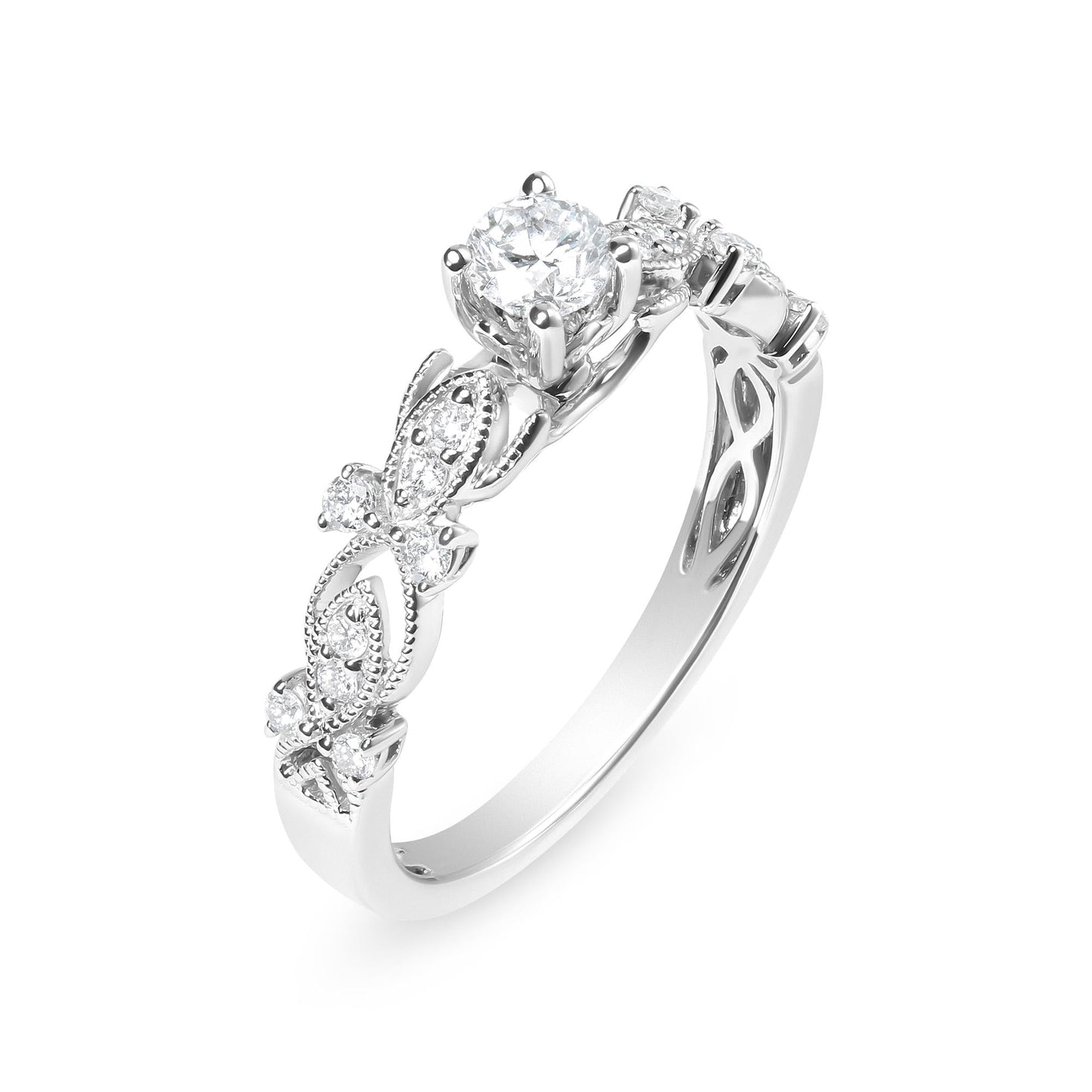 14K White Gold 1/2 Cttw Diamond Vintage Style Engagement Ring (G-H Color, VS2-SI1 Clarity) - Size 7