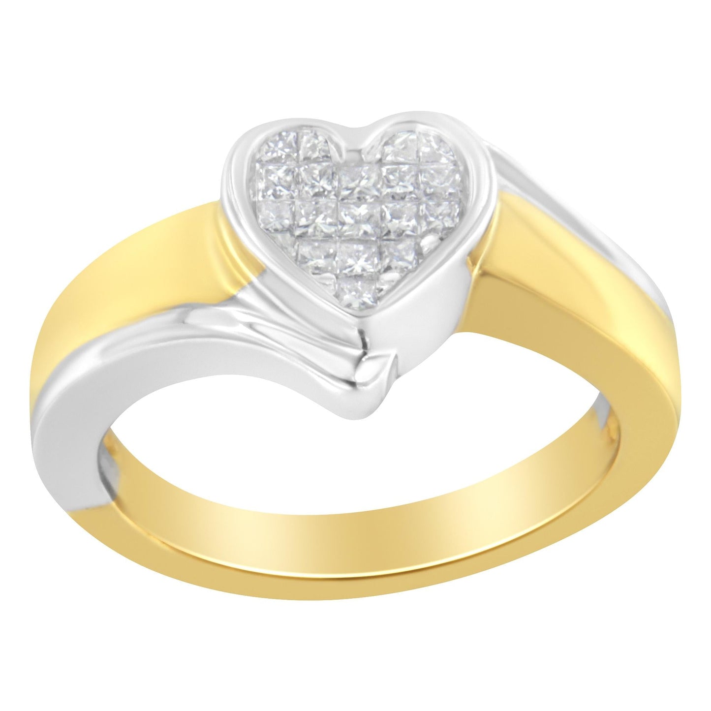 14K Two-Toned Gold Princess-Cut Diamond Heart Promise Ring (1/4 Cttw H-I Color