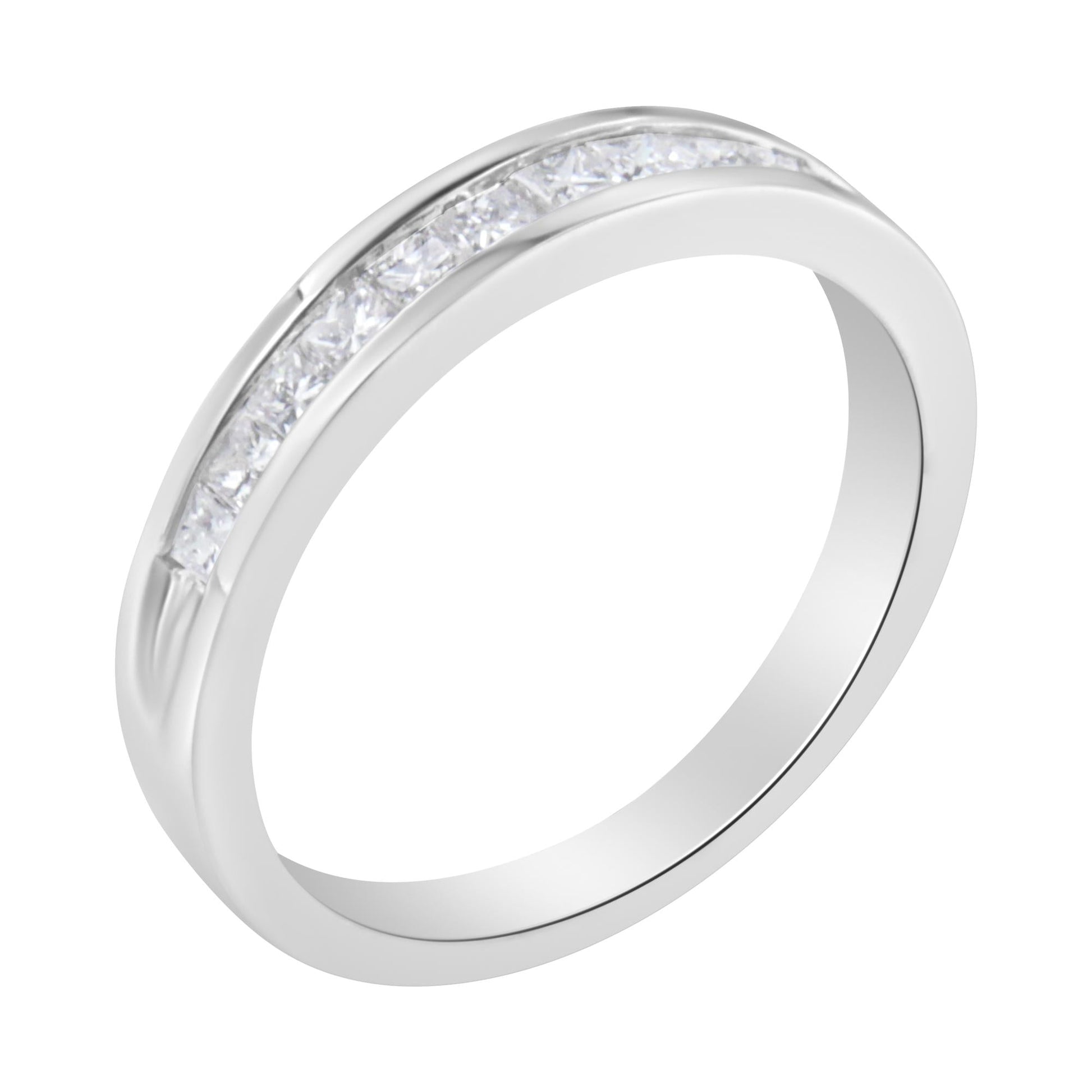 .925 Sterling Silver 1/2 Cttw Princess-Cut Diamond Channel-Set Half-Eternity