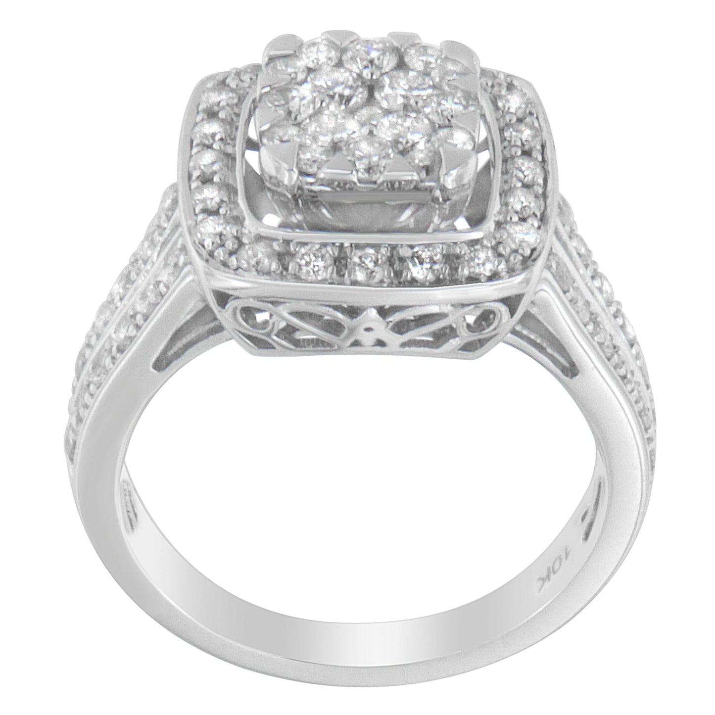 10K White Gold Diamond Cluster Ring (1 Cttw H-I Color SI2-I1 Clarity)