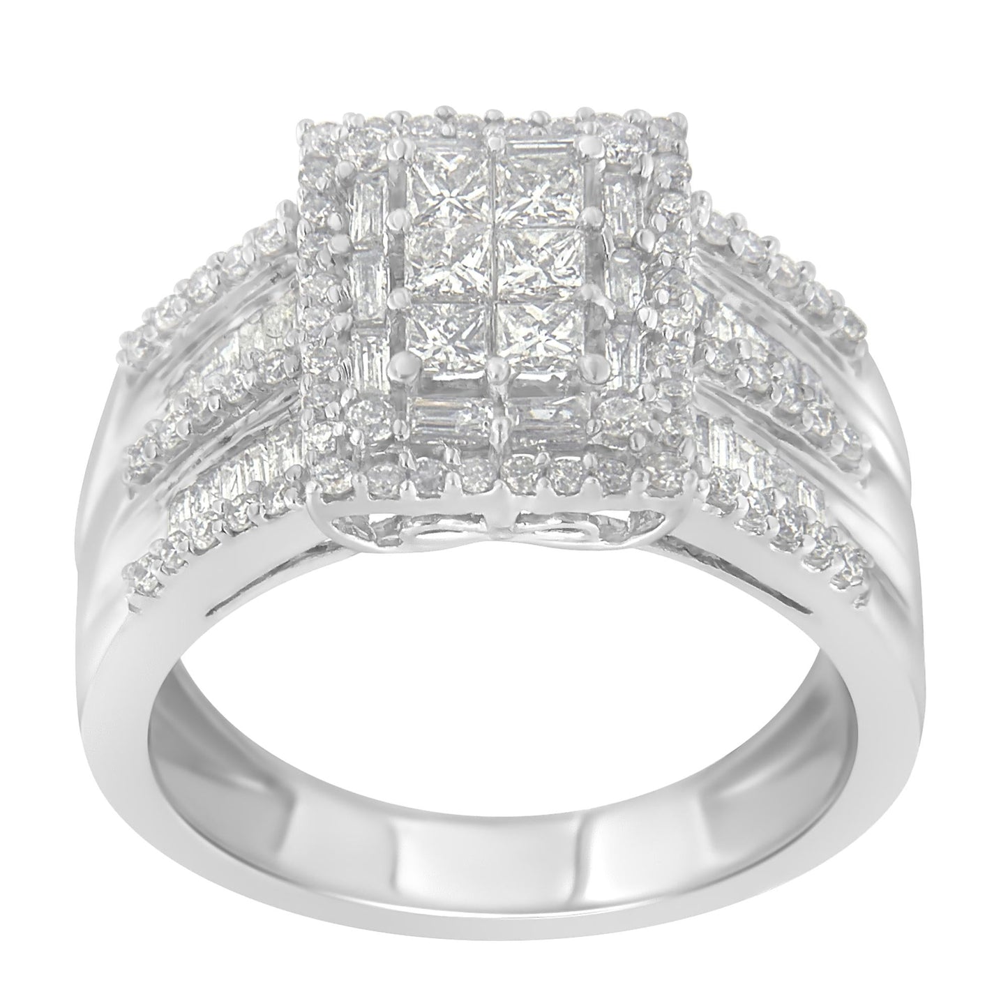 10K White Gold Diamond Cluster Ring (1 cttw H-I Color I1-I2 Clarity) - 7