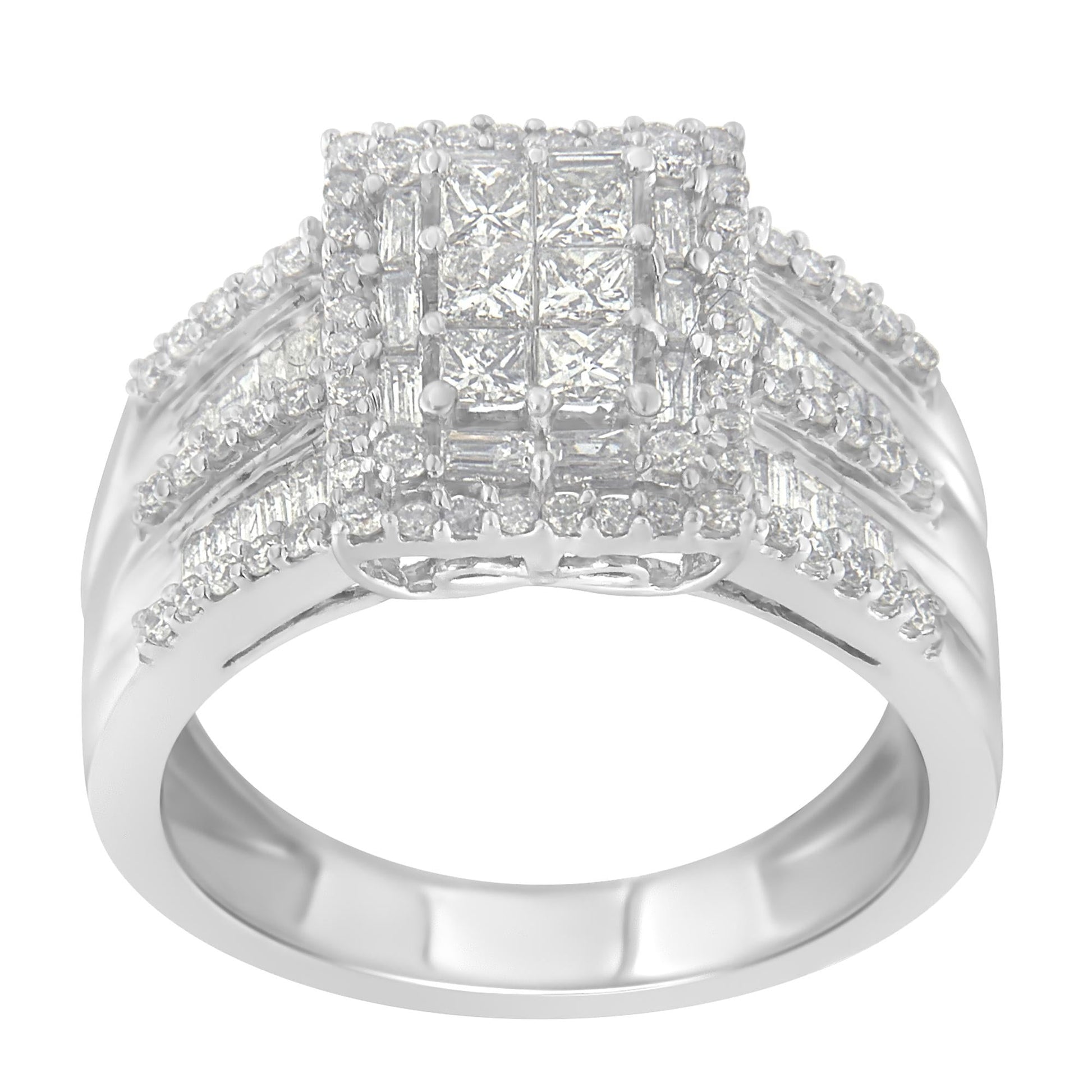 10K White Gold Diamond Cluster Ring (1 cttw H-I Color I1-I2 Clarity) - 7