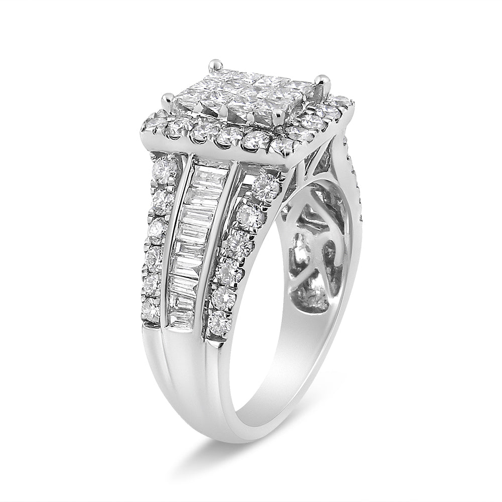 14K White Gold 2.00 Cttw Composite Head with Halo and Side Stones Diamond Ring