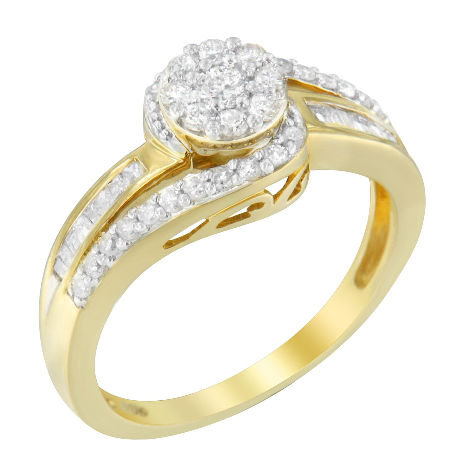 10K Yellow Gold Diamond Cluster Ring (1/2 Cttw I-J Color I2-I3 Clarity)