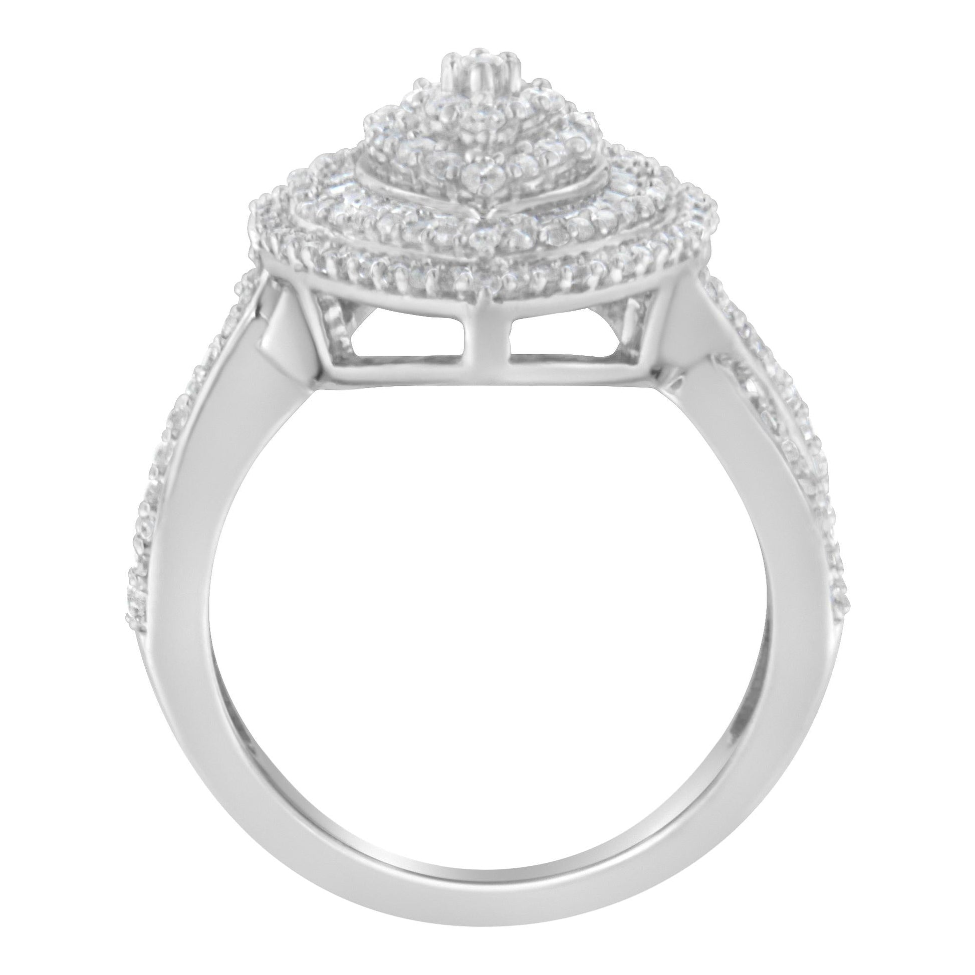 .925 Sterling Silver 1.0 Cttw Round & Baguette-Cut Diamond Marquise-Shaped